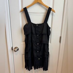 Alice + Olivia Clea Black Silk Cotton Tiered Button Front Mini Dress Sleeveless